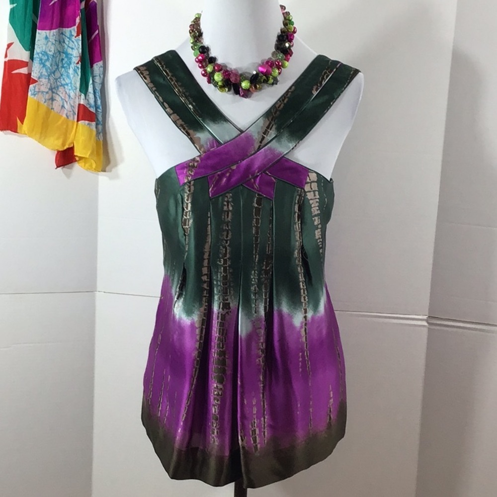 BCBG Maxazria criss cross silk tank S NWT